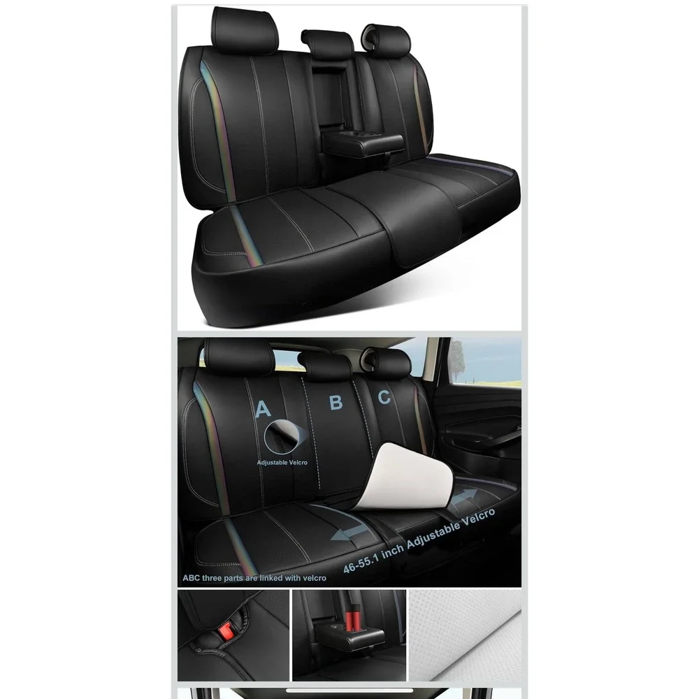 Car Pass Back Seat Covers Nappa Leather Universal Fit Sedan SUV Truck Black